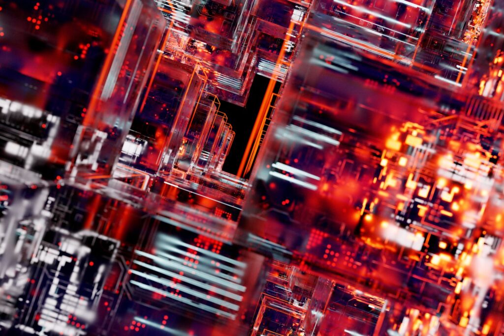 Abstract digital circuit graphic representing synthetic data generation