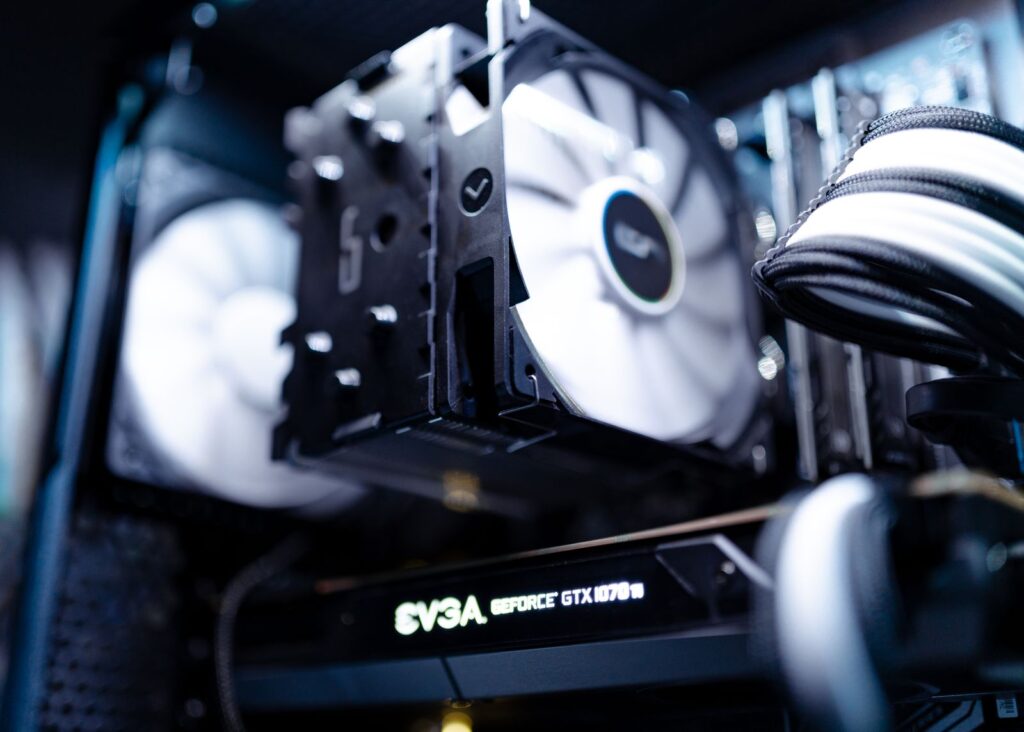 NVIDIA GeForce graphics card installed in a deep learning workstation PC
