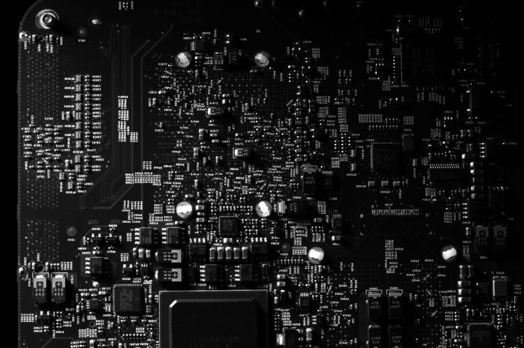 Close-up of an electronic circuit board representing edge AI hardware